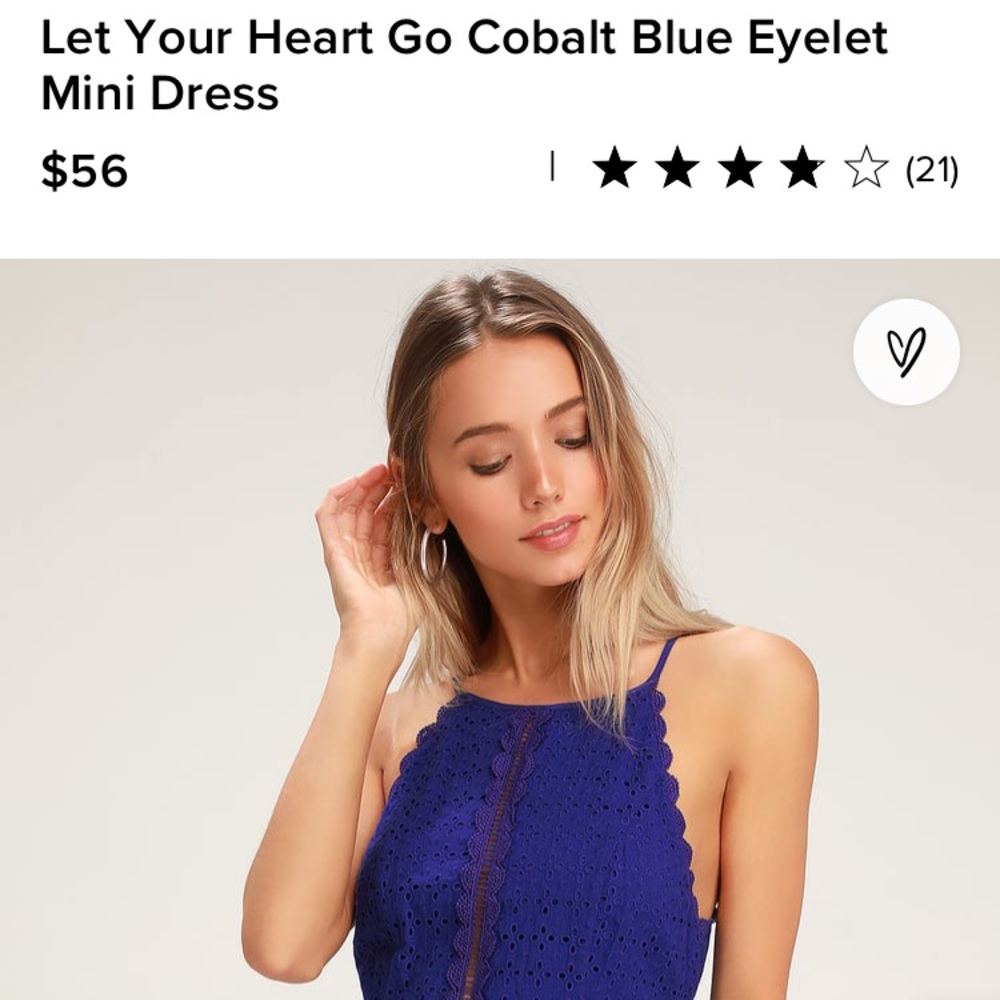 Lulus Royal Blue Let Your Heart Go Eyelet Dress scalloped lace detail. NWT